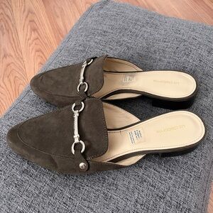 Liz Claiborne Brown Suede Mules with Silver Accents